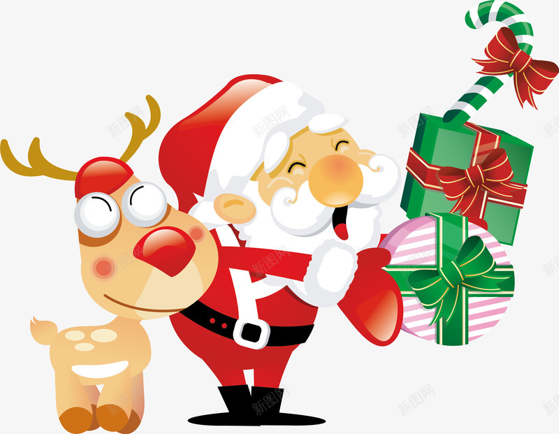 卡通麋鹿和圣诞老人png免抠素材_新图网 https://ixintu.com Christmas Merry 卡通麋鹿 圣诞老人 圣诞节 装饰图案 送礼老人