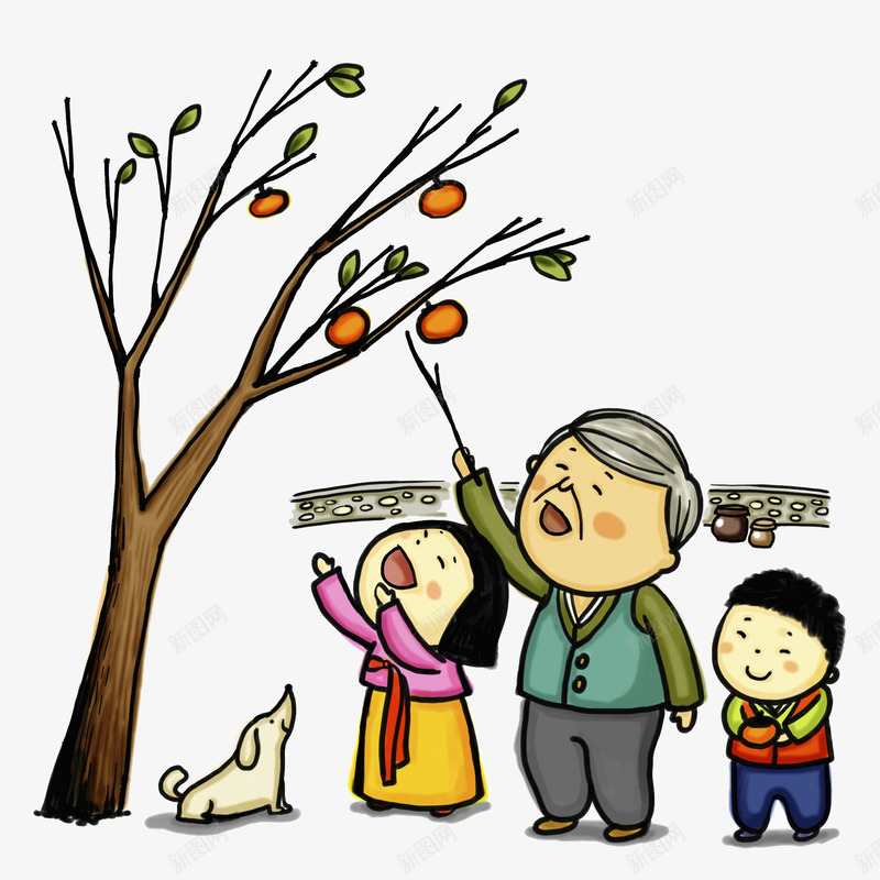 老婆婆带孙子摘果子png免抠素材_新图网 https://ixintu.com 小狗 小院 带孙子 摘果子 老婆婆 老婆婆卡通