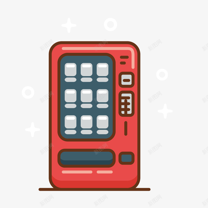 红色自动售货机png免抠素材_新图网 https://ixintu.com 卡通 反光 圆角 手绘 红色 线稿 质感