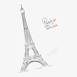 巴黎铁塔影子手绘艾菲尔铁塔建筑高清图片