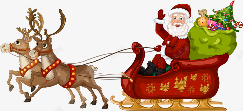 圣诞老人png免抠素材_新图网 https://ixintu.com 圣诞 老人 雪橇车 驯鹿 麋鹿车