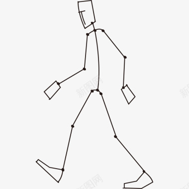 美式动画线描火柴人走路图标图标
