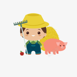 小农手绘卡通小农夫与小猪高清图片