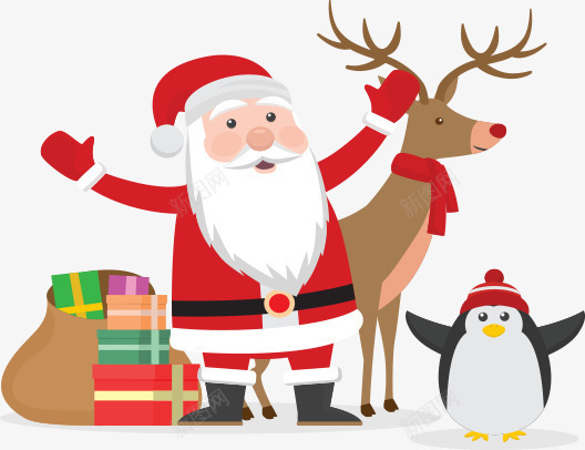 圣诞卡通企鹅麋鹿圣诞老人png免抠素材_新图网 https://ixintu.com 企鹅 卡通 圣诞 圣诞老人 麋鹿