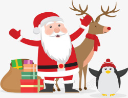 圣诞卡通企鹅麋鹿圣诞老人素材