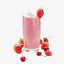 玻璃杯草莓樱桃奶昔实物素材