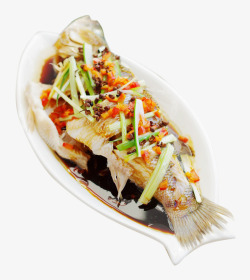 粤菜海鲜清蒸鲈鱼高清图片