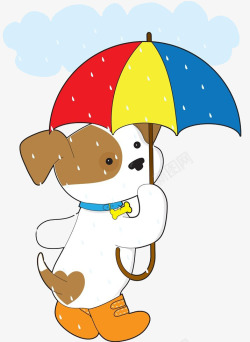 矢量同转身下雨天打伞的小狗高清图片