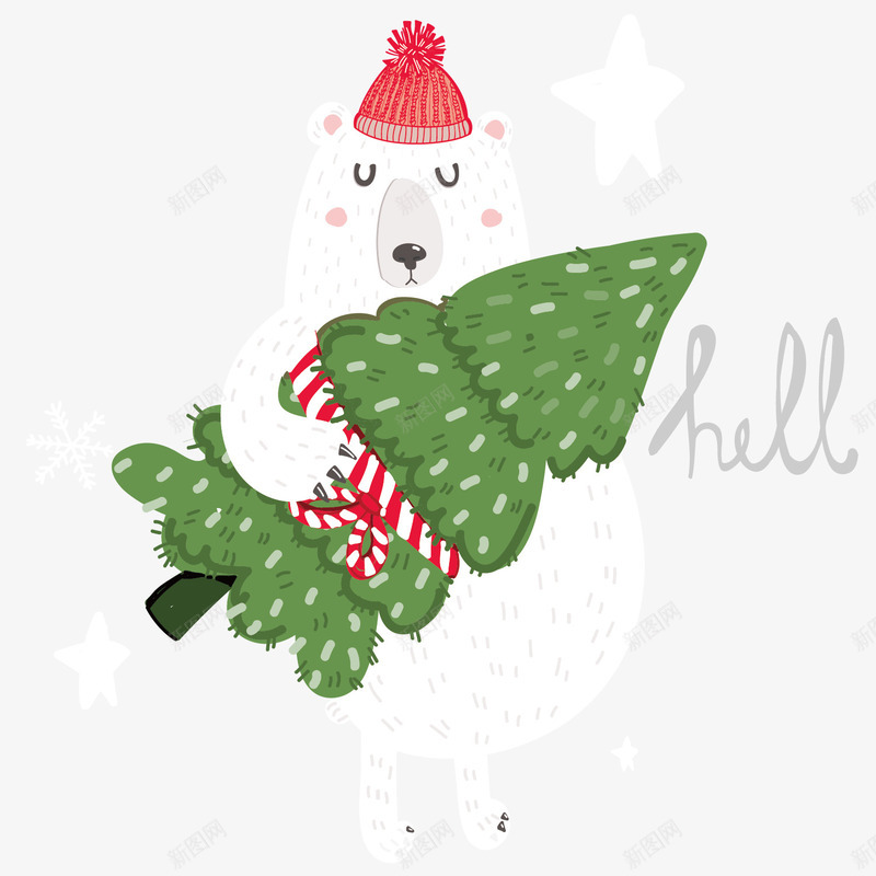 白色小熊抱着圣诞树矢量图ai免抠素材_新图网 https://ixintu.com 创意 动物 卡通 圣诞树 小熊 手绘 树木 红色帽子 矢量图