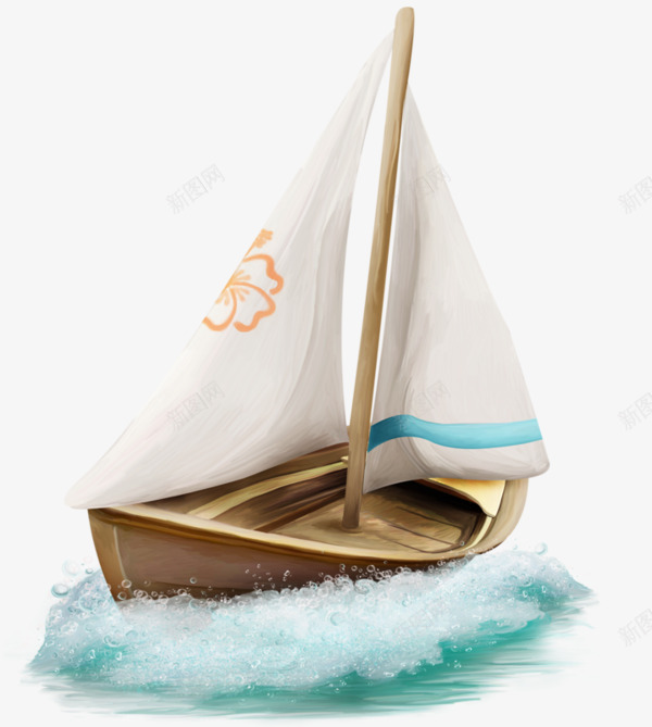 海上的小船png免抠素材_新图网 https://ixintu.com 卡通小船 小船 海水 船帆