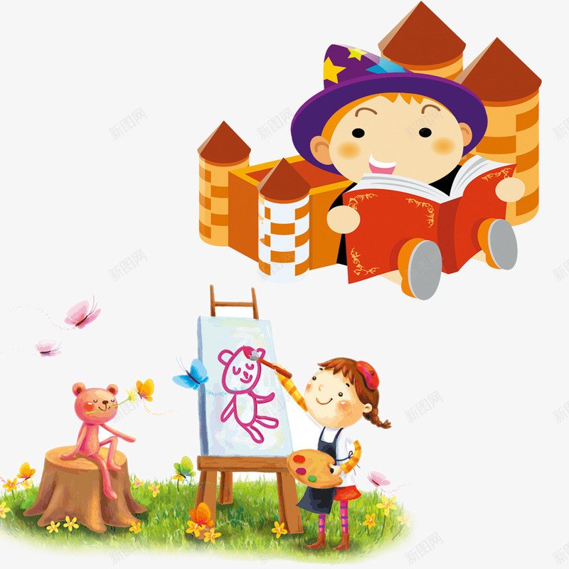 儿童节psd免抠素材_新图网 https://ixintu.com 儿童 儿童节素材 卡通元素 小熊 花瓣