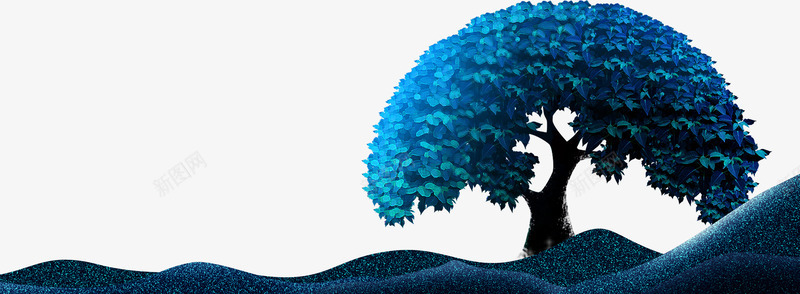 蓝色的树木png免抠素材_新图网 https://ixintu.com 一棵 卡通 大树 山坡 弯曲的山坡 蓝色 风景