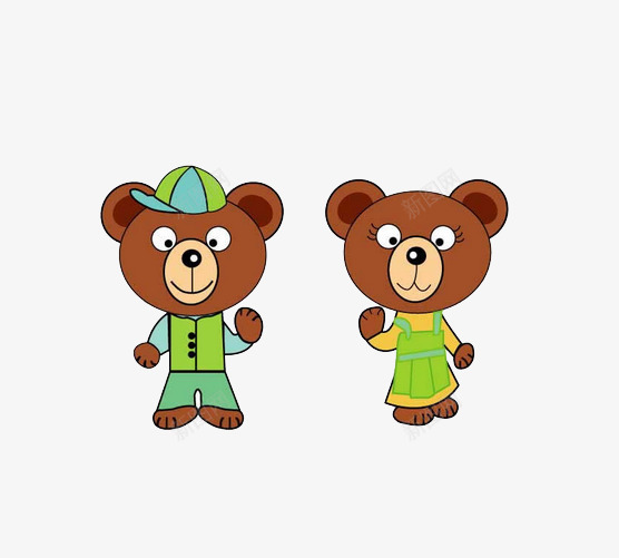 两只小熊png免抠素材_新图网 https://ixintu.com 卡通手绘 可爱的小熊 好朋友 穿裙子
