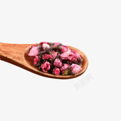 自然风干产品实物木勺色泽鲜艳桃花茶高清图片