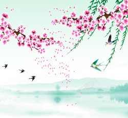 梅花燕子漂浮物梅花主题封面高清图片