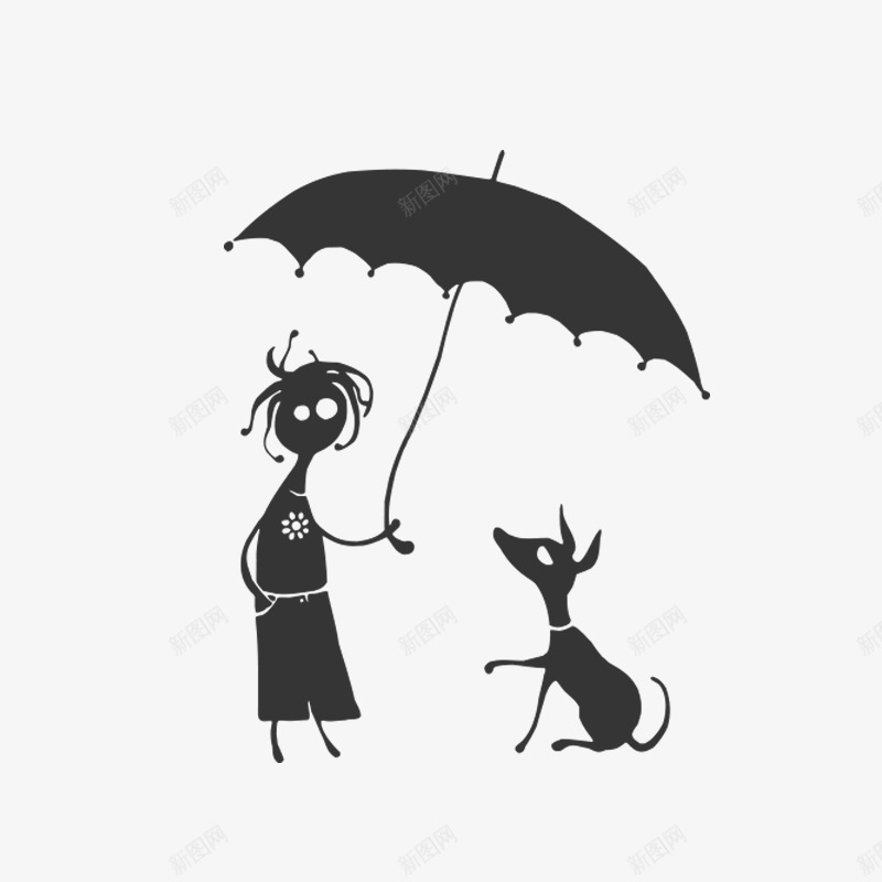 打伞的人和小狗图标png_新图网 https://ixintu.com 人 剪影 卡通 可爱 小狗 手绘 简图 雨伞 黑色的
