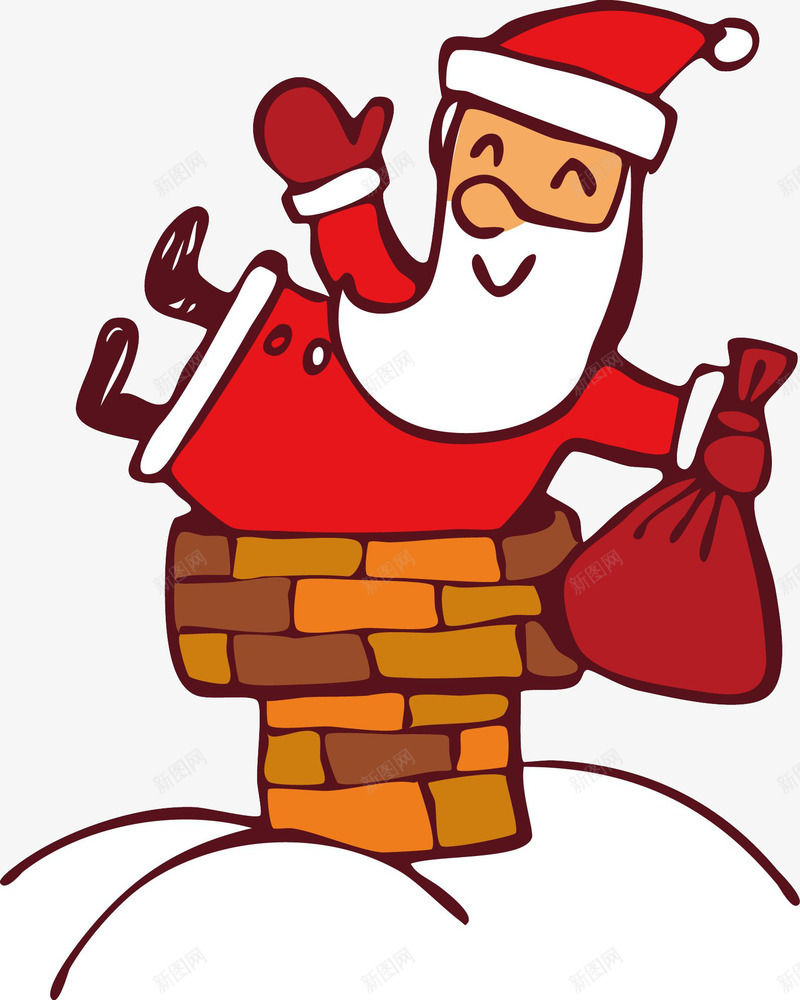 爬烟囱的圣诞老人png免抠素材_新图网 https://ixintu.com 卡通 圣诞老人 圣诞节 烟囱 礼物袋