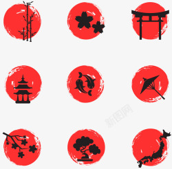 红色日本折扇卡通手绘日本特征装饰高清图片