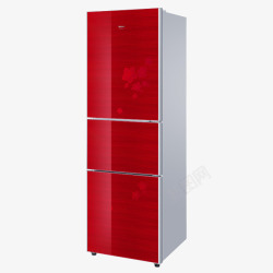 家用三门节能电冰箱红色三门冰箱高清图片