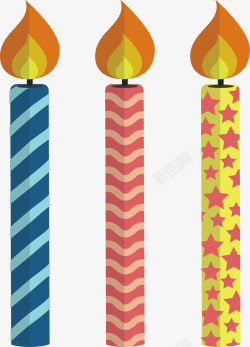 燃烧的蜡烛笔刷三个彩色蜡烛高清图片