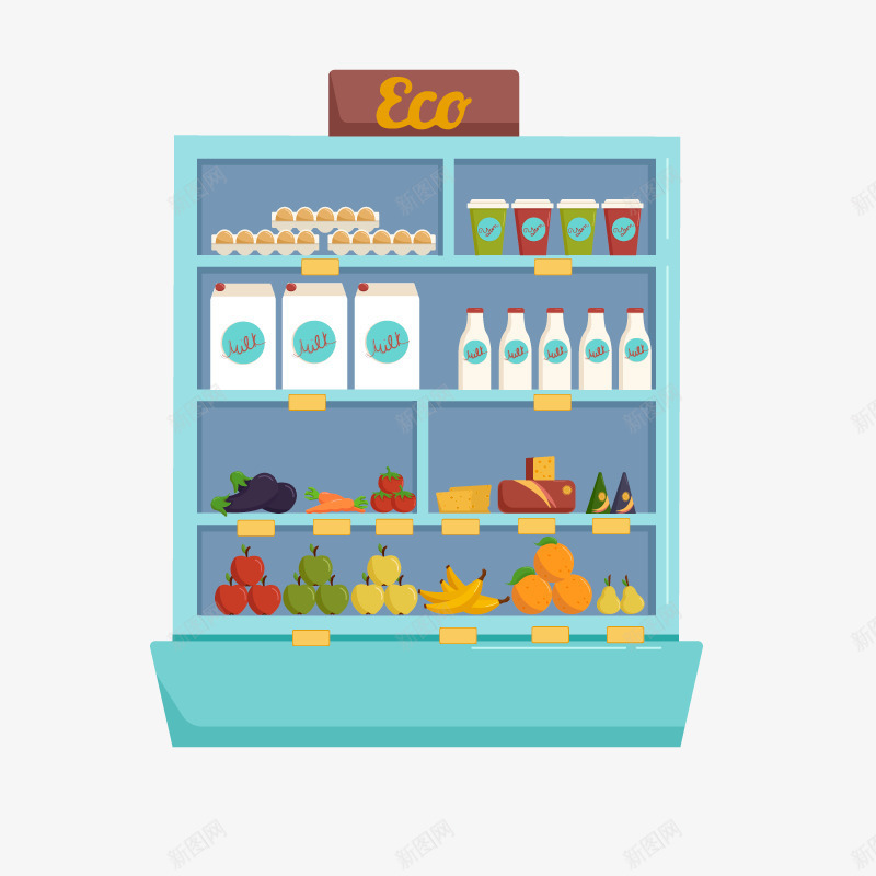 食物柜台png免抠素材_新图网 https://ixintu.com 冰柜 水果 牛奶 贩卖