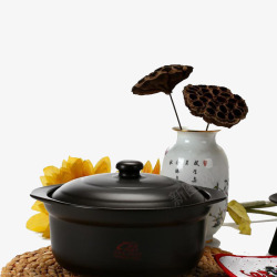 养生汤煲养生汤煲陶瓷土砂锅和花高清图片