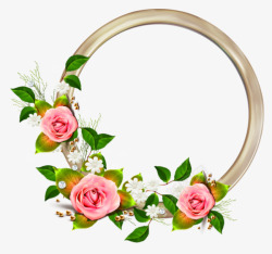 木质圆形玫瑰花边框素材
