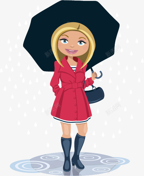 雨中漫步的少女矢量图ai免抠素材_新图网 https://ixintu.com 少女 雨 雨伞 矢量图