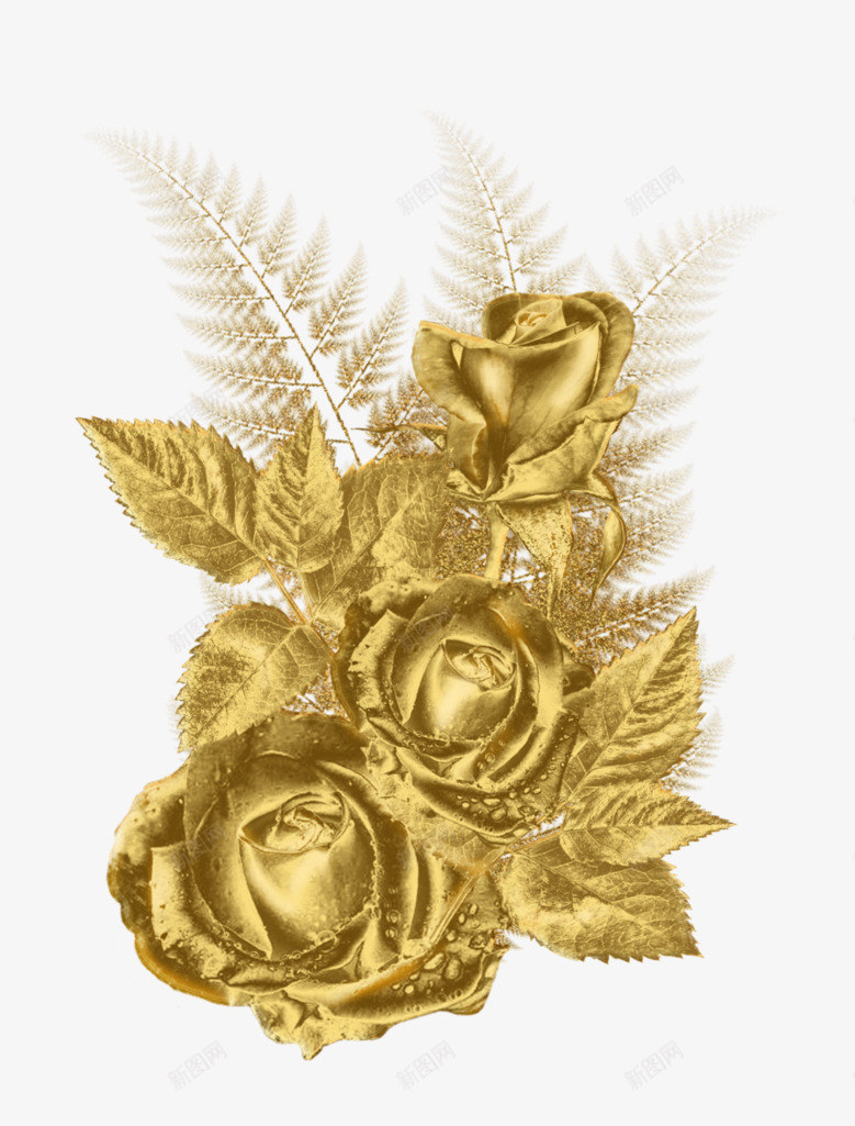 金色玫瑰png免抠素材_新图网 https://ixintu.com 古典 复古 漂亮 装饰物 金色玫瑰 镀金