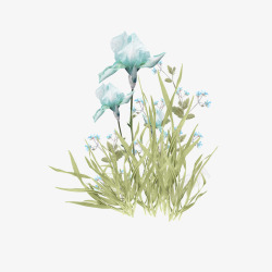 蓝色的花丛手绘蓝色花草高清图片