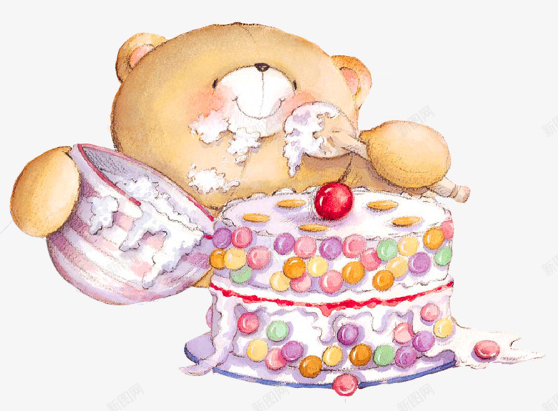 吃蛋糕的小熊png免抠素材_新图网 https://ixintu.com 可爱 吃蛋糕 小熊 手绘