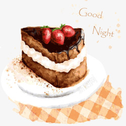 食品插画手绘水彩巧克力蛋糕高清图片