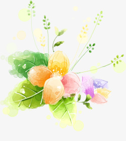 春季文艺彩色花朵绿叶素材