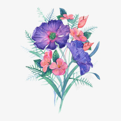 水墨蓝色花朵简图素材