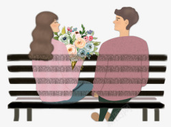 坐椅子上手绘人物插图坐在椅子上的情侣插高清图片