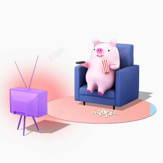 彩色小猪看电视元素psd免抠素材_新图网 https://ixintu.com C4D 信号 创意 吃的 坐着看电视 小猪 彩色 沙发 看电视 美食 零食
