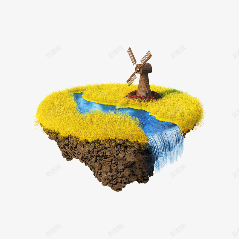 黄色漂浮岛png免抠素材_新图网 https://ixintu.com 好看 岛 漂浮 漂浮岛 黄色