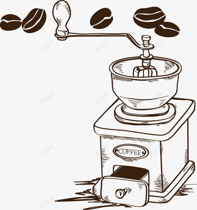 手绘现磨咖啡机png免抠素材_新图网 https://ixintu.com 咖啡机 手绘