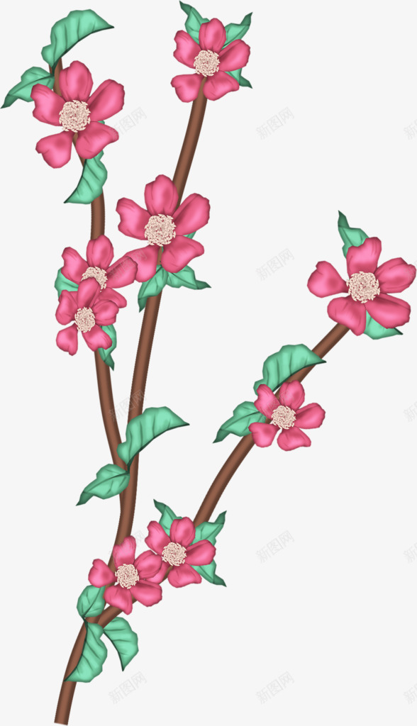 一朵桃花树png免抠素材_新图网 https://ixintu.com 好看 手绘 绿叶 鲜花