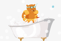 卡通小熊和浴缸矢量图素材