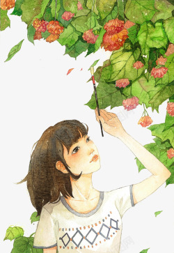 小清新少女手绘插画素材