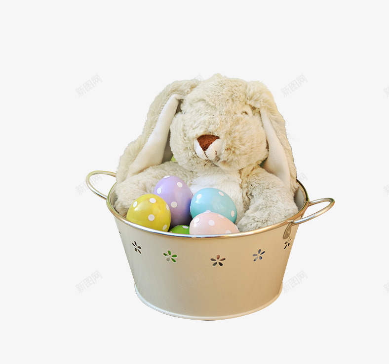 彩蛋绒毛玩具兔png免抠素材_新图网 https://ixintu.com 产品实物 兔子 兔子玩偶 彩蛋 毛绒玩具 铁桶