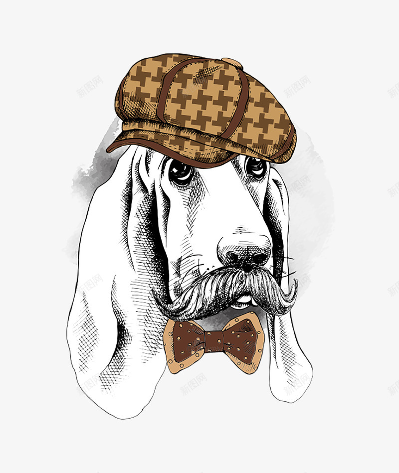 戴贝雷帽的小狗素描画png免抠素材_新图网 https://ixintu.com 动物 可爱的 小狗 帽子 手绘图 绅士 领结