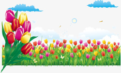 花丛春季背景卡通海报促销矢量图素材