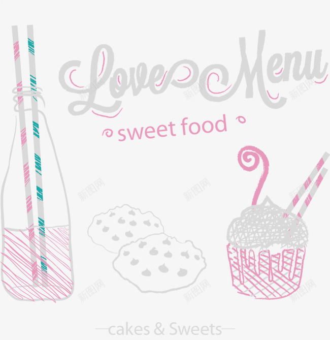 创意菜单png免抠素材_新图网 https://ixintu.com 创意 平面设计 广告设计 甜点 粉笔画 菜单设计 蛋糕 饮料