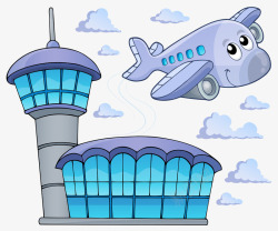机场建筑手绘机场指挥塔台高清图片
