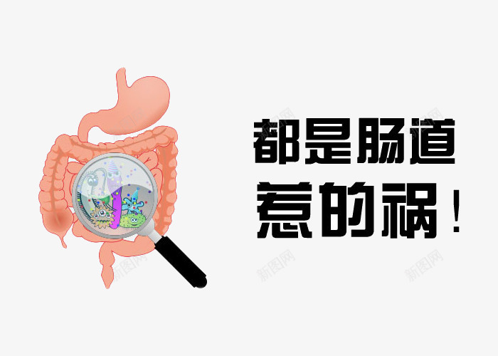 检查肠道png免抠素材_新图网 https://ixintu.com 健康 卡通肠道 手绘 放大镜 肠道 胃镜 都是肠道惹的祸