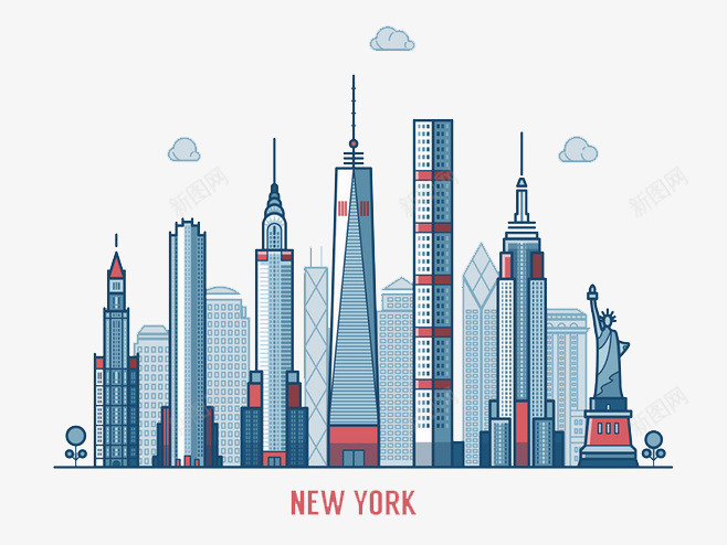 手绘建筑png免抠素材_新图网 https://ixintu.com 卡通 城市 平扁图形 旅游素材 纽约