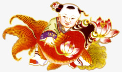 中国风娃娃福娃娃抱鱼高清图片