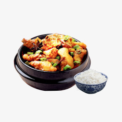 砂锅鸡美味午餐黄焖鸡块米饭高清图片